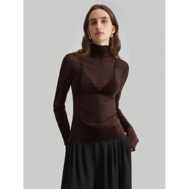 Damer Elegant långärmad transparent topp med hög krage Mirla-Eva Jonsson