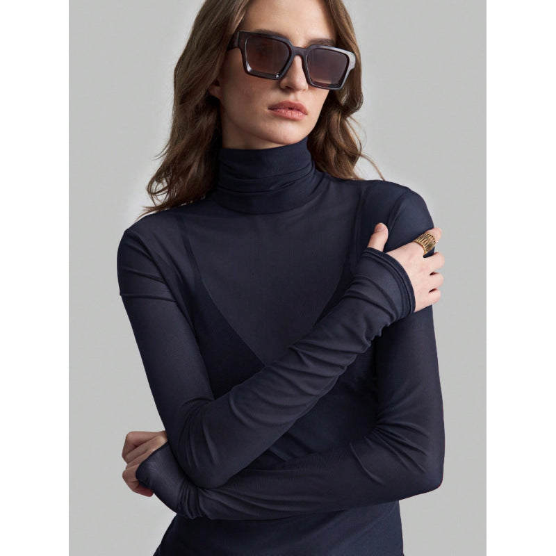 Damer Elegant långärmad transparent topp med hög krage Mirla-Eva Jonsson