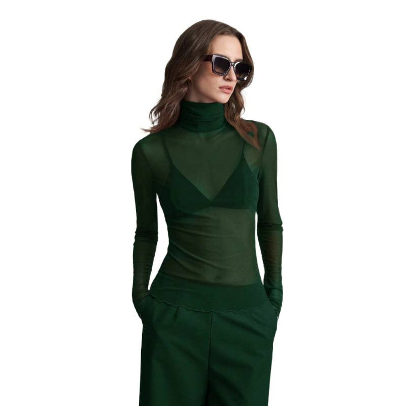Damer Elegant långärmad transparent topp med hög krage Mirla-Eva Jonsson