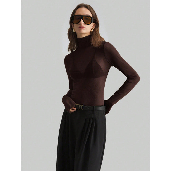 Damer Elegant långärmad transparent topp med hög krage Mirla-Eva Jonsson