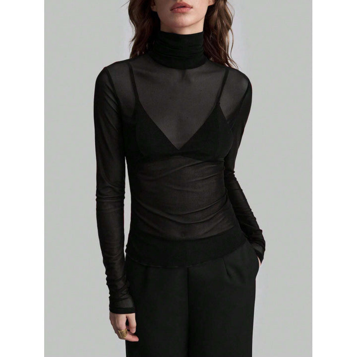 Damer Elegant långärmad transparent topp med hög krage Mirla-Eva Jonsson