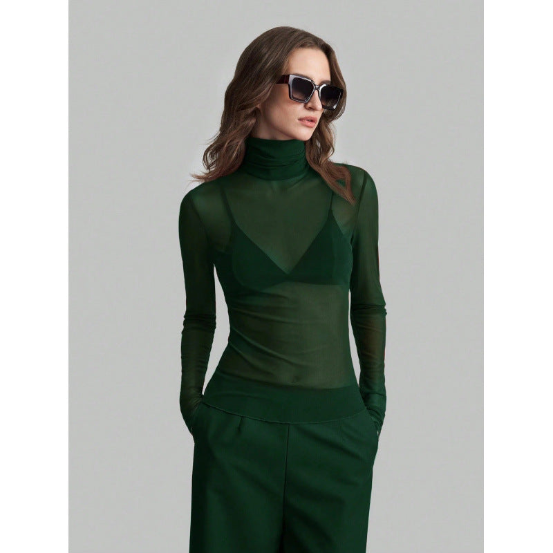 Damer Elegant långärmad transparent topp med hög krage Mirla-Eva Jonsson