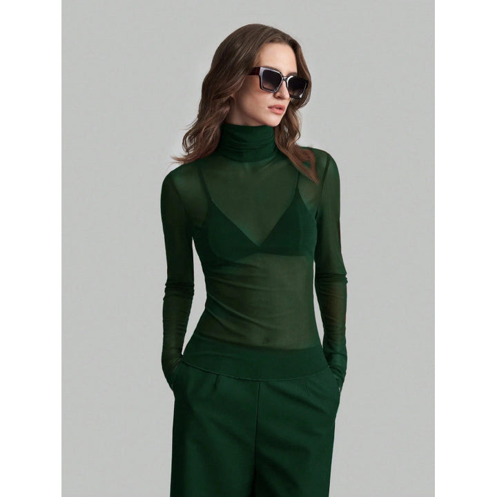Damer Elegant långärmad transparent topp med hög krage Mirla-Eva Jonsson