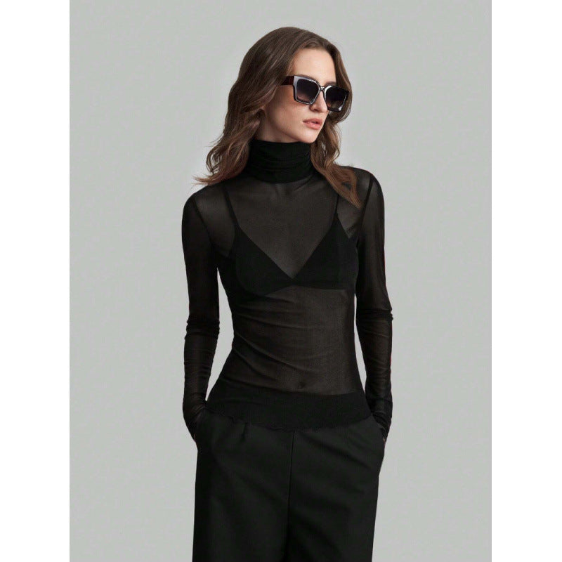 Damer Elegant långärmad transparent topp med hög krage Mirla-Eva Jonsson