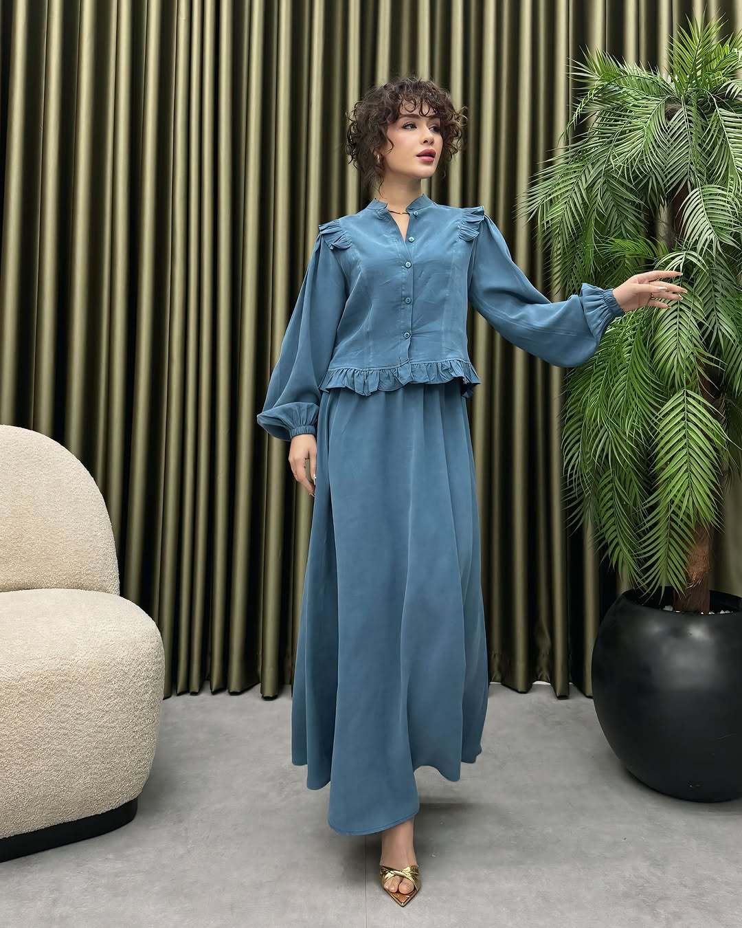 Damer Elegant långt klänning med rynkdetalj Eva Jonsson-Eva Jonsson