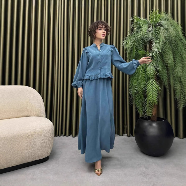 Damer Elegant långt klänning med rynkdetalj Mirla-Eva Jonsson