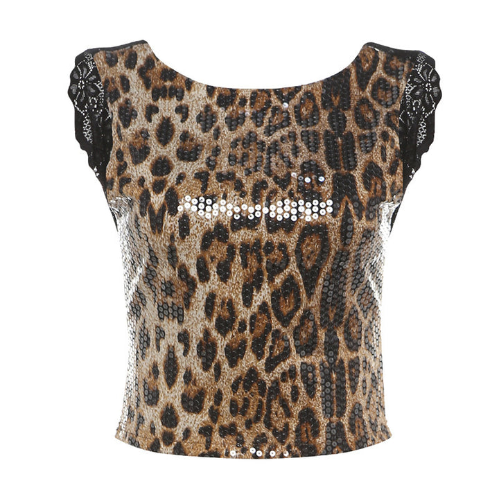 Damer Elegant leopardmönster klänning med glitterstenar Mirla-Eva Jonsson