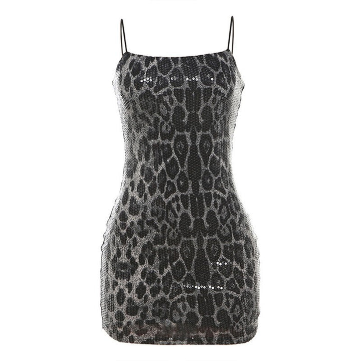 Damer Elegant leopardmönster klänning med glitterstenar Mirla-Eva Jonsson