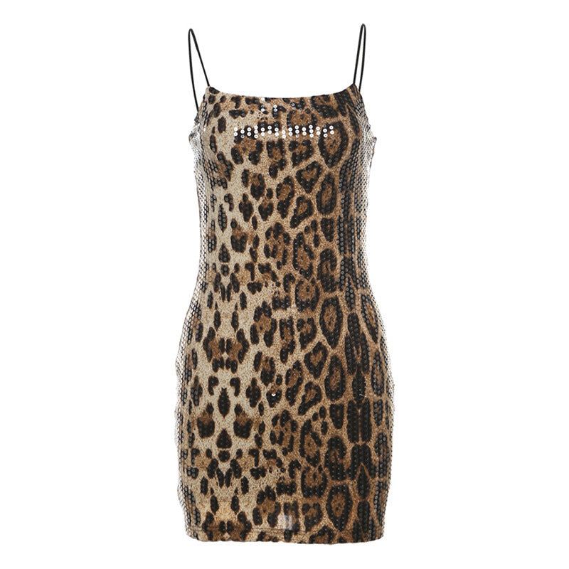 Damer Elegant leopardmönster klänning med glitterstenar Mirla-Eva Jonsson