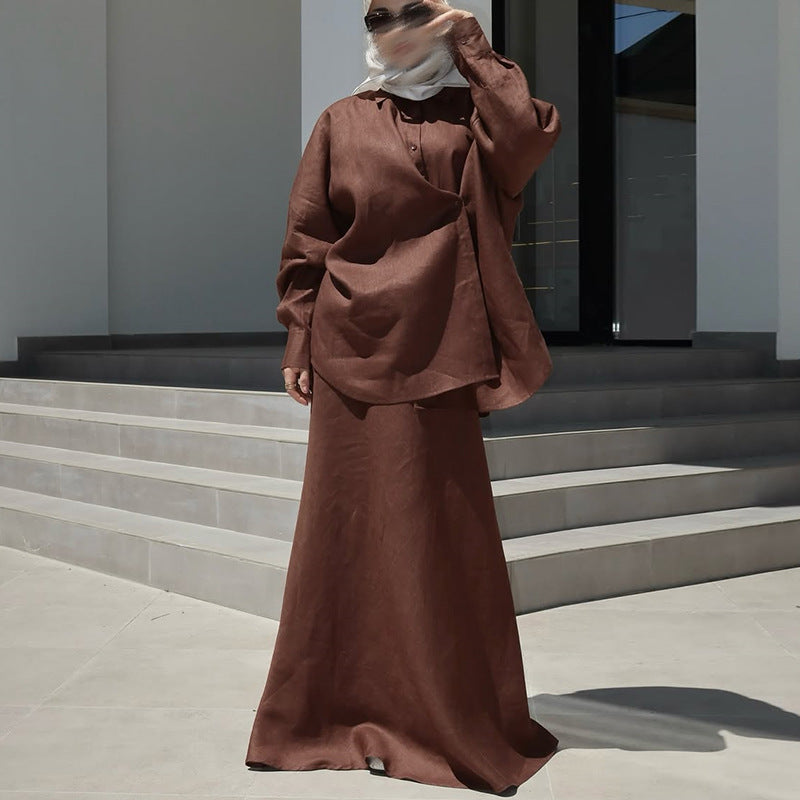 Damer Elegant linne-klänning med luftig blus och maxikjol Mirla-Eva Jonsson