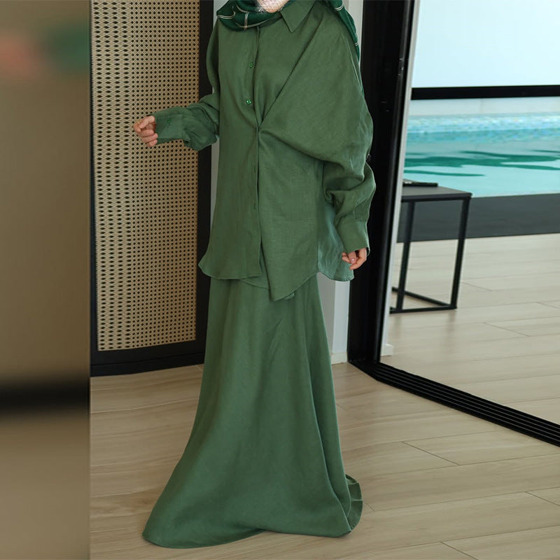 Damer Elegant linne-klänning med luftig blus och maxikjol Mirla-Eva Jonsson