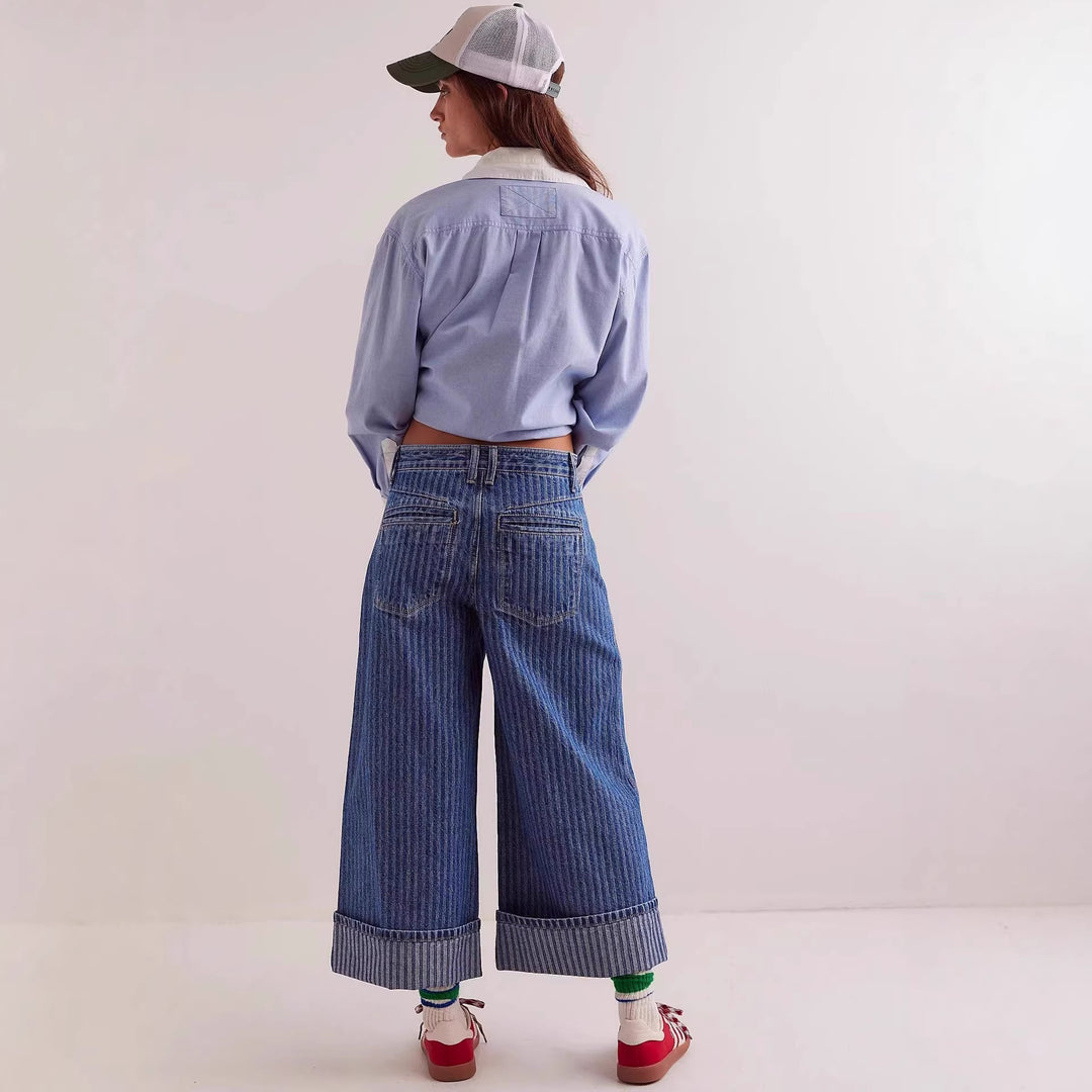 Damer Elegant löst snitt jeans med påsydda ränder Mirla-Eva Jonsson