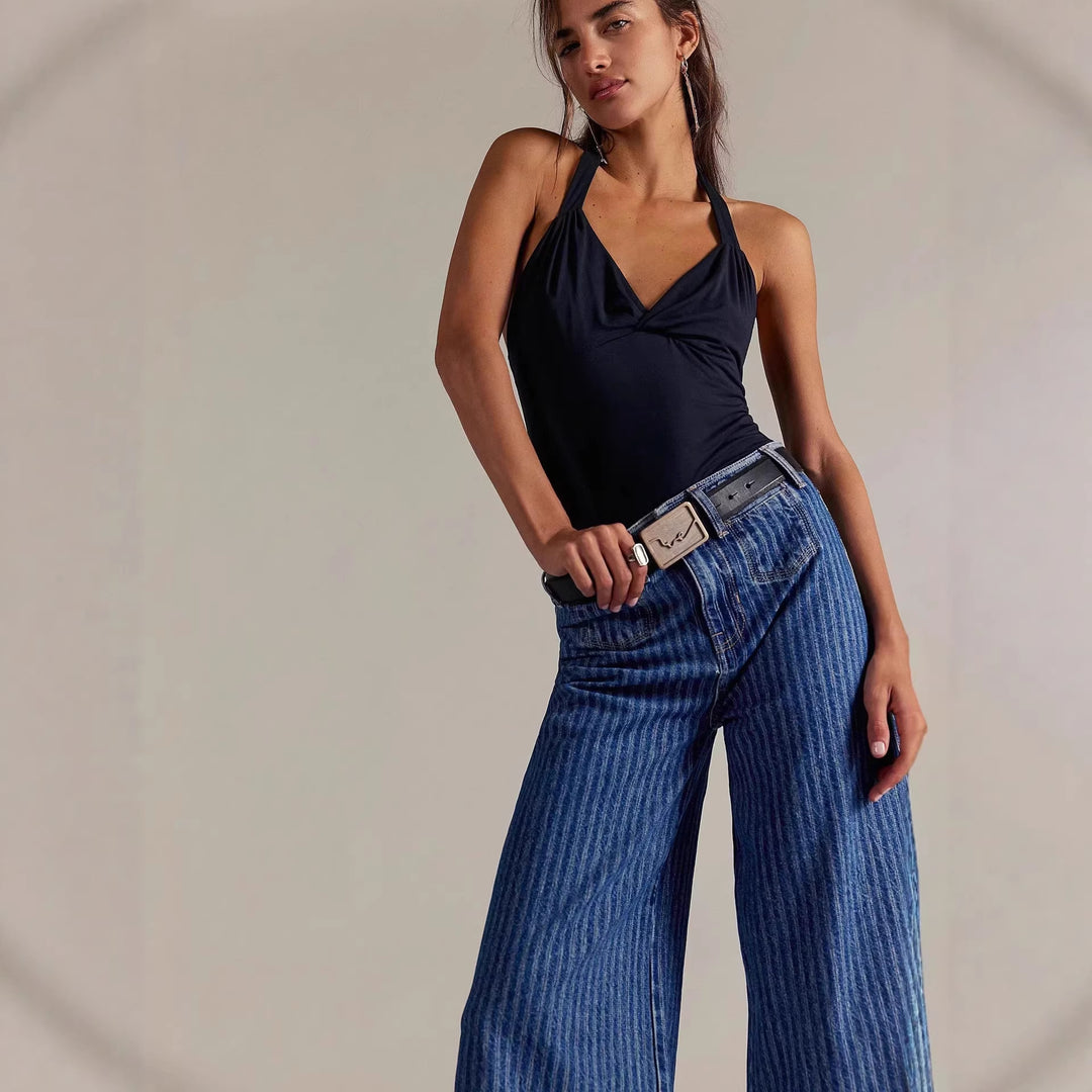 Damer Elegant löst snitt jeans med påsydda ränder Mirla-Eva Jonsson