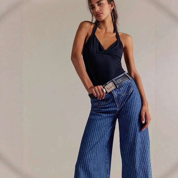 Damer Elegant löst snitt jeans med påsydda ränder Mirla-Eva Jonsson