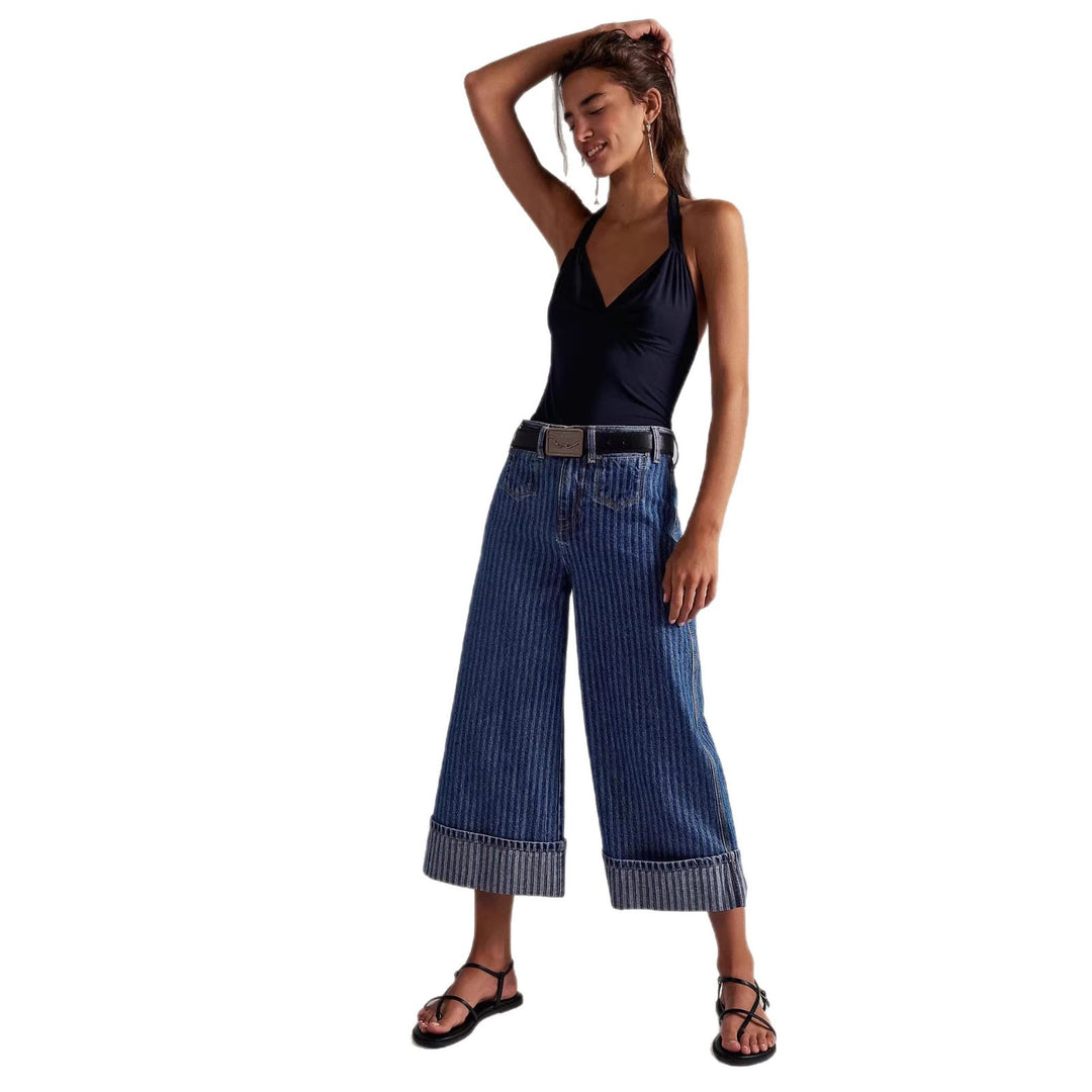Damer Elegant löst snitt jeans med påsydda ränder Mirla-Eva Jonsson