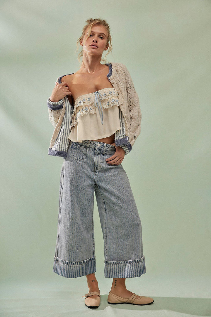 Damer Elegant löst snitt jeans med påsydda ränder Mirla-Eva Jonsson