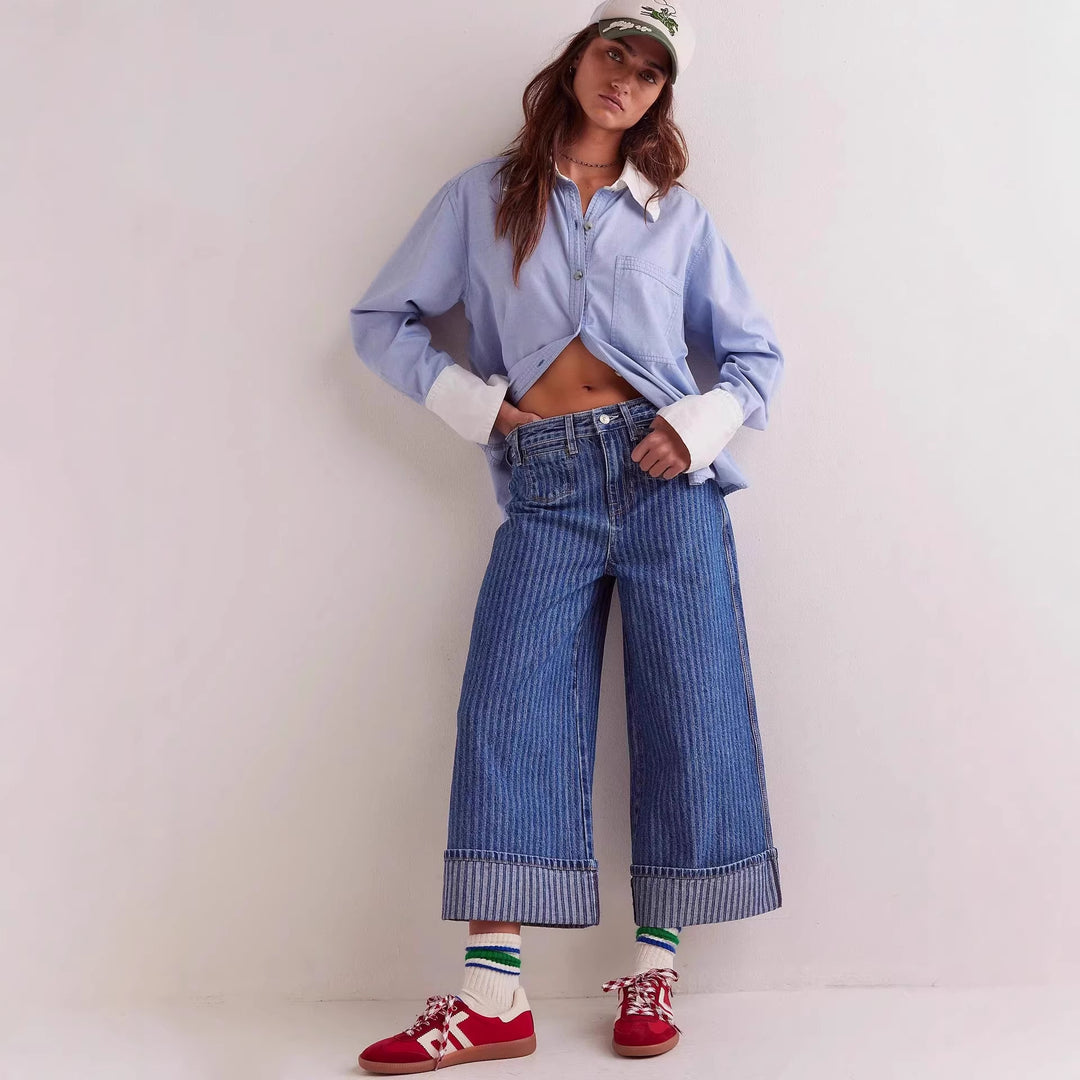 Damer Elegant löst snitt jeans med påsydda ränder Mirla-Eva Jonsson