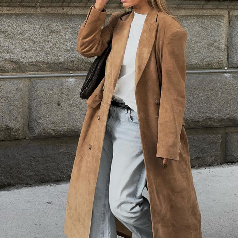 Damer Elegant mocka trench coat med dubbelknäppt design Eva Jonsson-Eva Jonsson