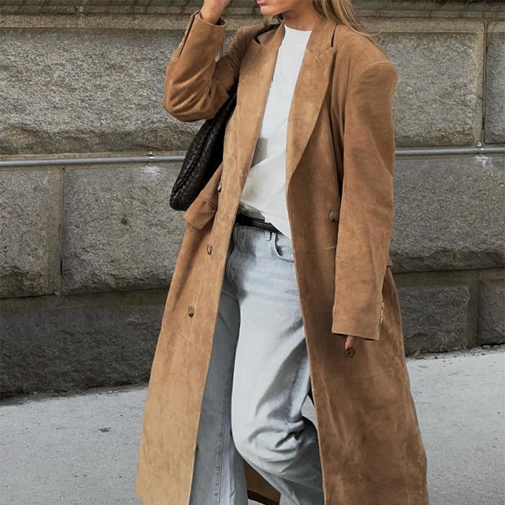 Damer Elegant mocka trench coat med dubbelknäppt design Eva Jonsson-Eva Jonsson