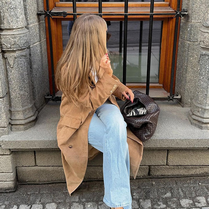 Damer Elegant mocka trench coat med dubbelknäppt design Eva Jonsson-Eva Jonsson