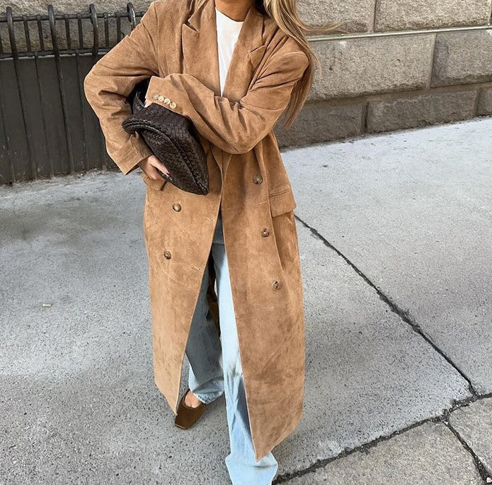 Damer Elegant mocka trench coat med dubbelknäppt design Eva Jonsson-Eva Jonsson