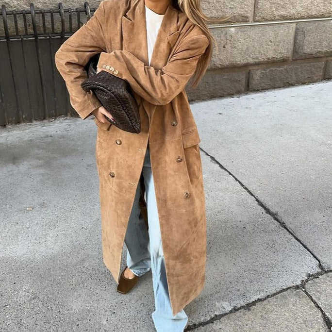 Damer Elegant mocka trench coat med dubbelknäppt design Eva Jonsson-Eva Jonsson