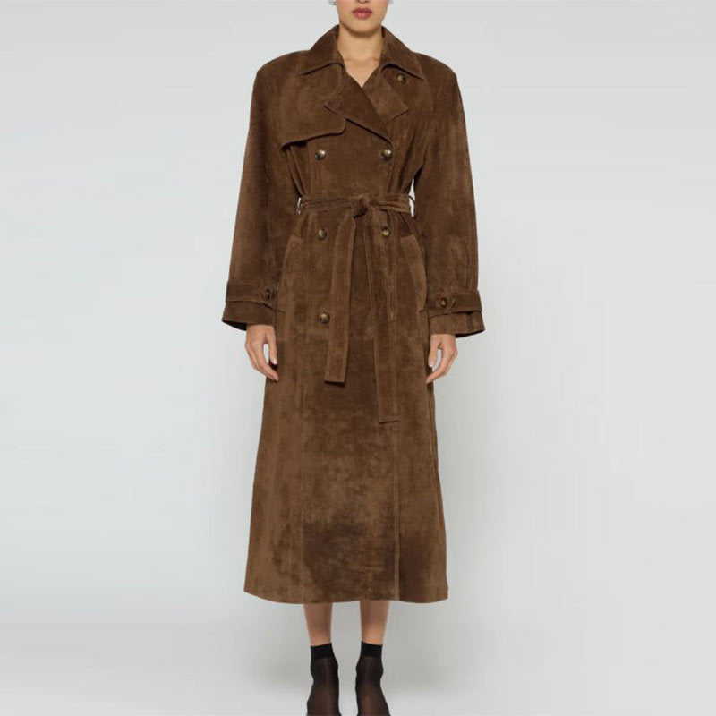 Damer Elegant mockaläder trenchcoat med figursydd passform och avtagbart bälte Mirla-Eva Jonsson