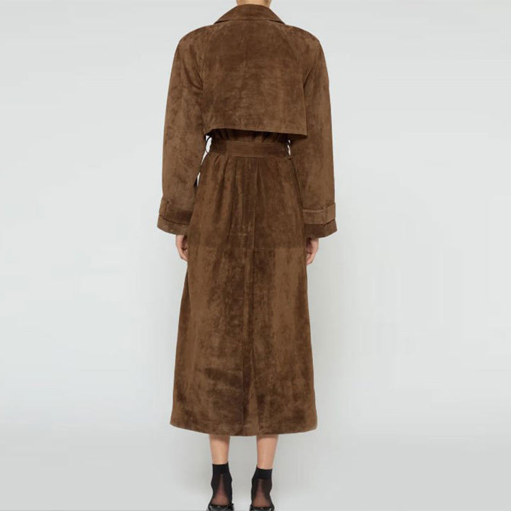Damer Elegant mockaläder trenchcoat med figursydd passform och avtagbart bälte Mirla-Eva Jonsson
