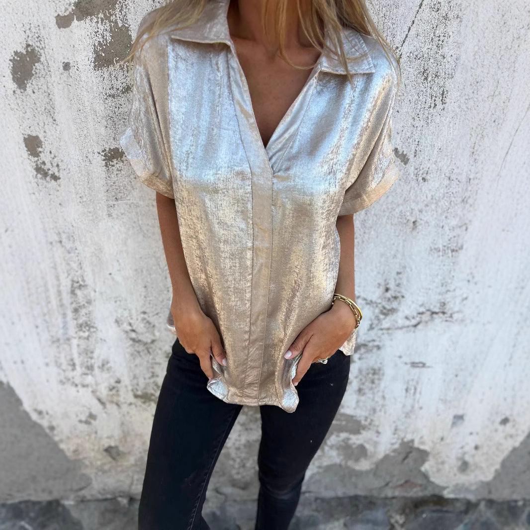 Damer Elegant och avslappnad satinblus med korta ärmar Eva Jonsson-Eva Jonsson