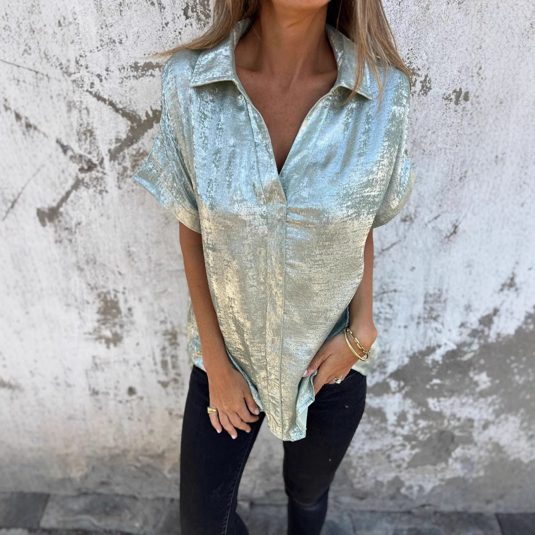 Damer Elegant och avslappnad satinblus med korta ärmar Eva Jonsson-Eva Jonsson