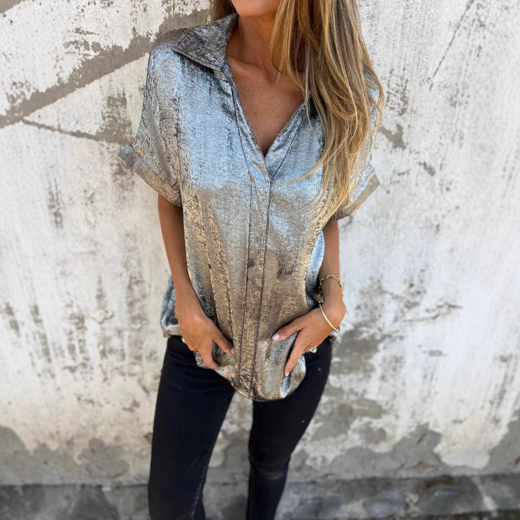 Damer Elegant och avslappnad satinblus med korta ärmar Eva Jonsson-Eva Jonsson