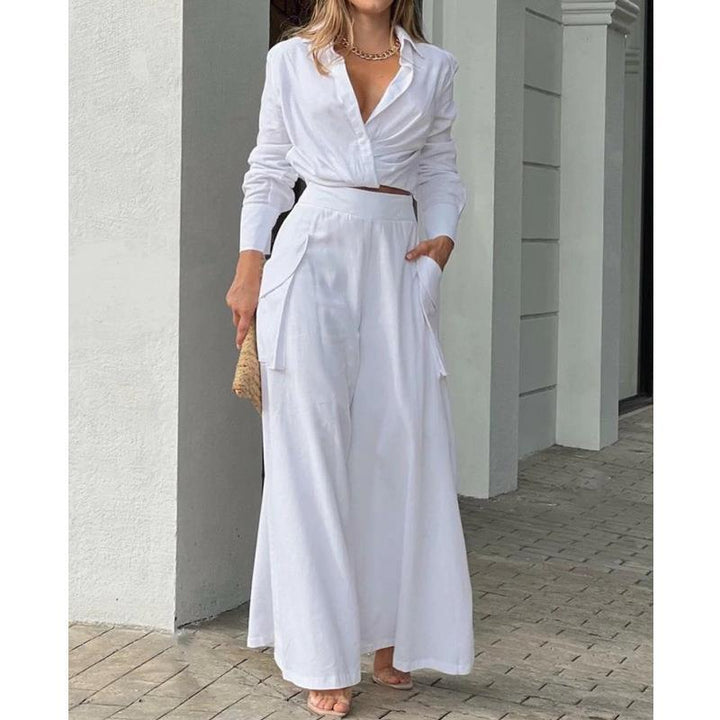 Damer Elegant och avslappnad tvådelad set med crop-top och breda palazzo-byxor Eva Jonsson-Eva Jonsson