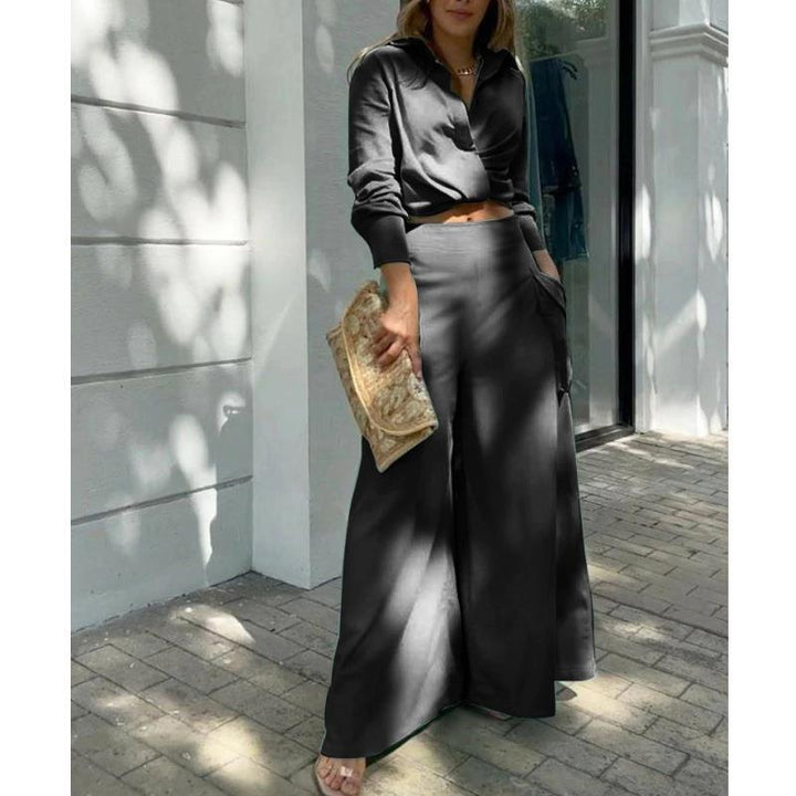Damer Elegant och avslappnad tvådelad set med crop-top och breda palazzo-byxor Eva Jonsson-Eva Jonsson