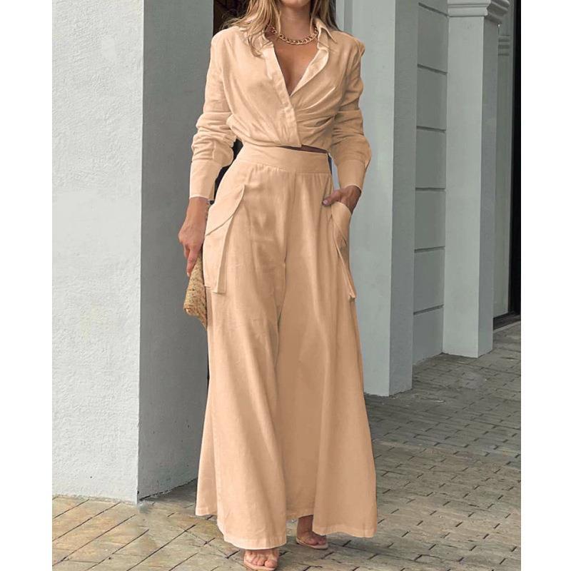 Damer Elegant och avslappnad tvådelad set med crop-top och breda palazzo-byxor Eva Jonsson-Eva Jonsson
