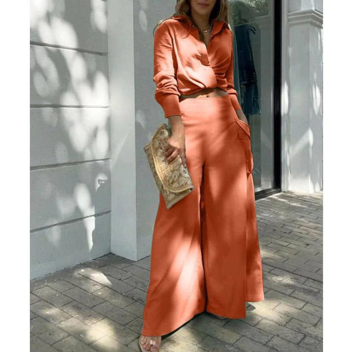Damer Elegant och avslappnad tvådelad set med crop-top och breda palazzo-byxor Eva Jonsson-Eva Jonsson