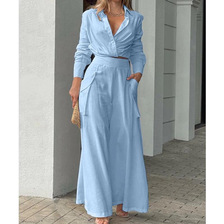Damer Elegant och avslappnad tvådelad set med crop-top och breda palazzo-byxor Eva Jonsson-Eva Jonsson