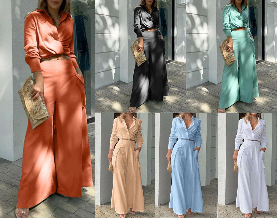 Damer Elegant och avslappnad tvådelad set med crop-top och breda palazzo-byxor Eva Jonsson-Eva Jonsson