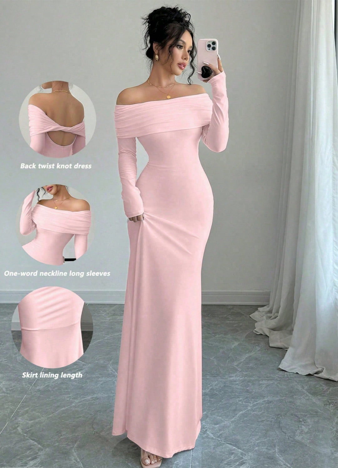 Damer Elegant och figurnära Off-Shoulder Maxiklänning med långa ärmar Eva Jonsson-Eva Jonsson