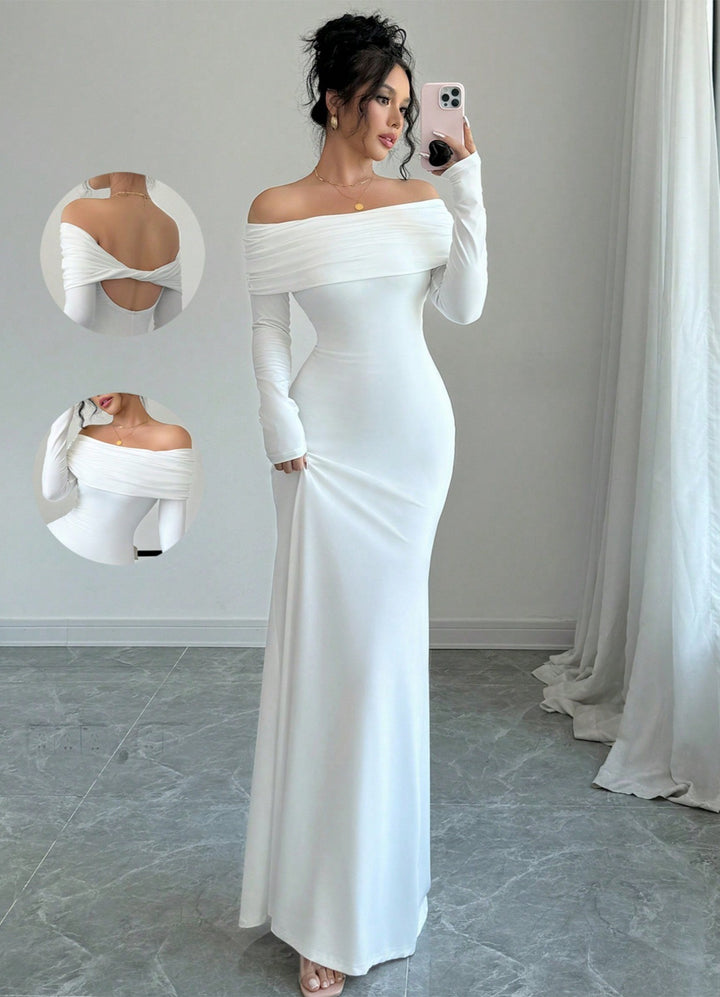 Damer Elegant och figurnära Off-Shoulder Maxiklänning med långa ärmar Eva Jonsson-Eva Jonsson