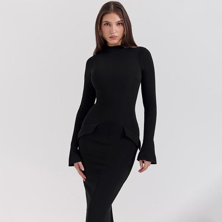 Damer Elegant och figurnära långärmad klänning med modern design Eva Jonsson-Eva Jonsson