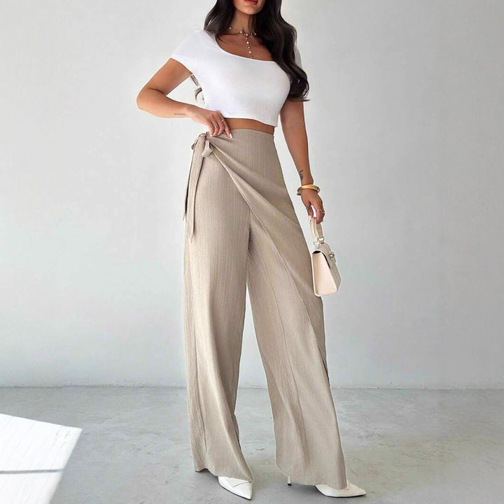 Damer Elegant och luftig Palazzo-byxa med sidoband Mirla-Eva Jonsson