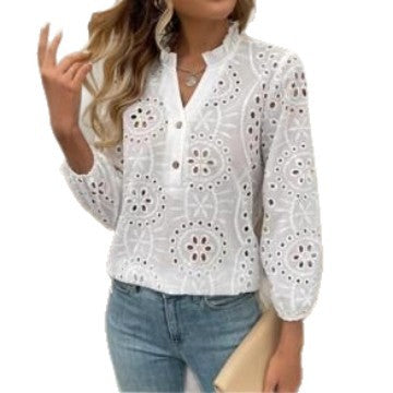 Damer Elegant och luftig blus med blommönstrade broderier Eva Jonsson-Eva Jonsson