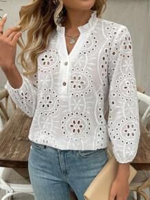 Damer Elegant och luftig blus med blommönstrade broderier Eva Jonsson-Eva Jonsson