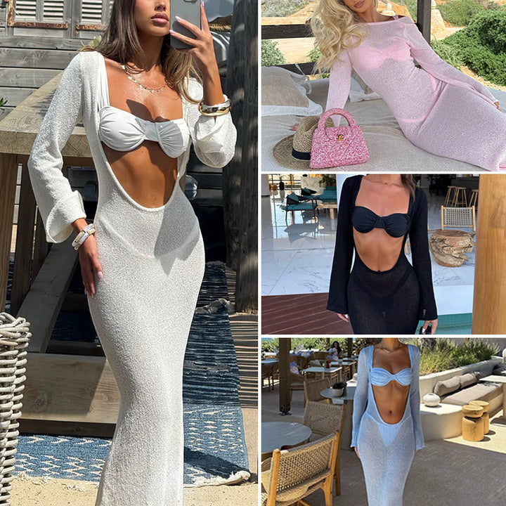 Damer Elegant och luftig strandklänning med djup V-ringning och sidenfinish Mirla-Eva Jonsson
