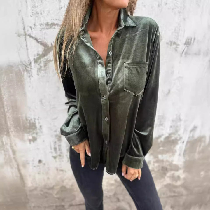 Damer Elegant och lyxig blus i sammet med fickor Mirla-Eva Jonsson