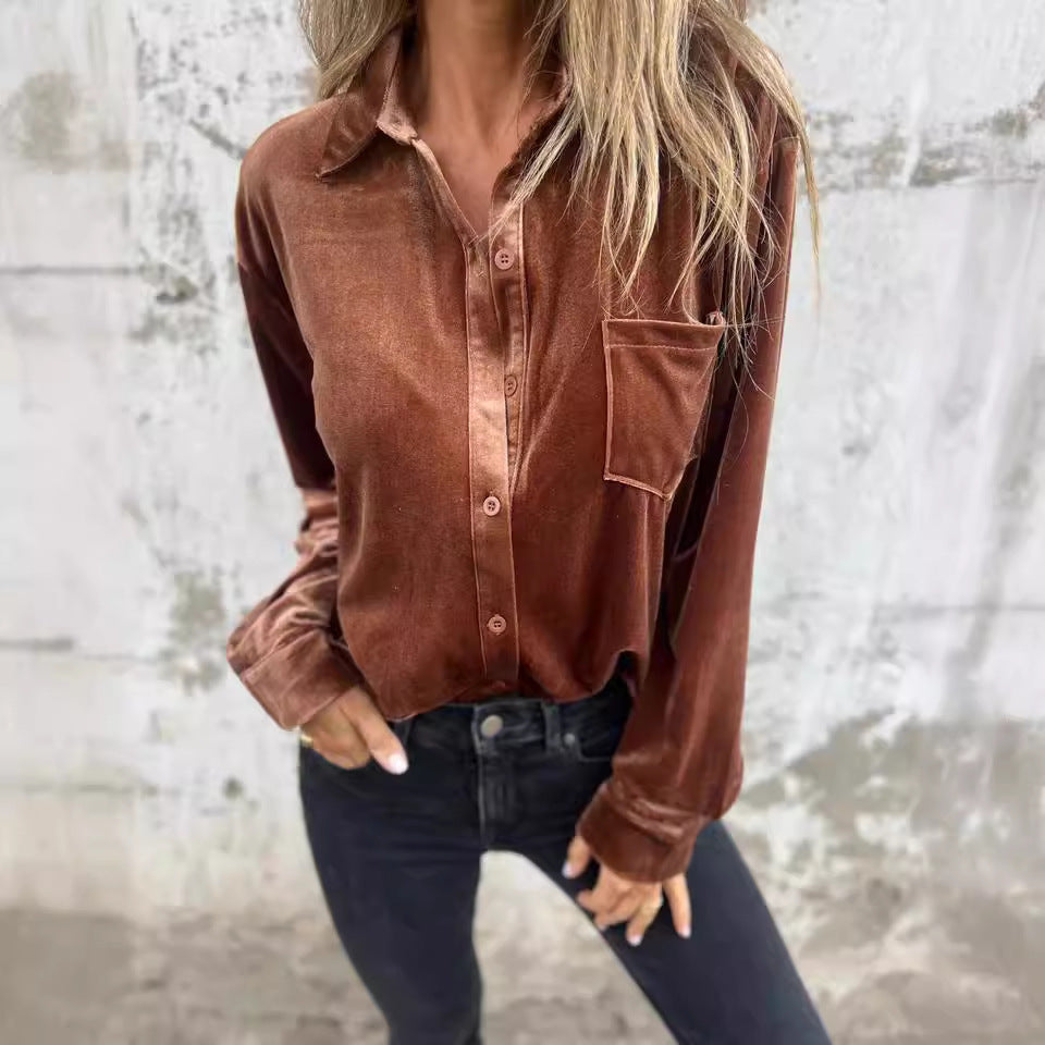 Damer Elegant och lyxig blus i sammet med fickor Mirla-Eva Jonsson