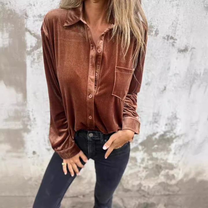 Damer Elegant och lyxig blus i sammet med fickor Mirla-Eva Jonsson