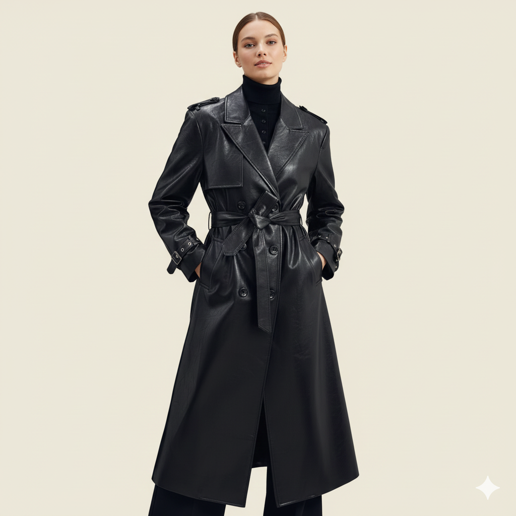 Damer Elegant och moderiktig trenchcoat i konstläder Mirla-Eva Jonsson