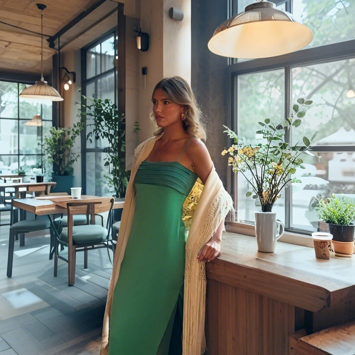Damer Elegant, off-shoulder aftonklänning med rynkor och benslits Mirla-Eva Jonsson