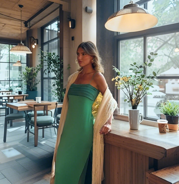 Damer Elegant, off-shoulder aftonklänning med rynkor och benslits Mirla-Eva Jonsson